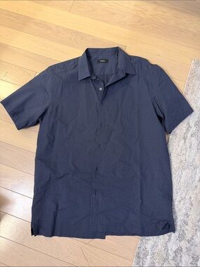 Men's Navy Short-Sleeve Button-Up Shirt